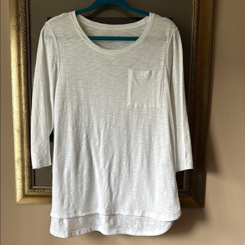 NWT Chico's Alabaster Ultimate Tee Cotton Pocket Slub Basic Knit Top 1 Med